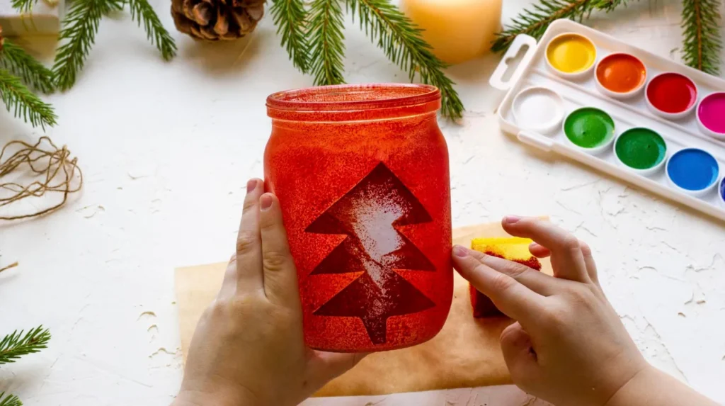 Mikulás ajándék karácsonyi hangulatú befőttesüveg díszítés házilag