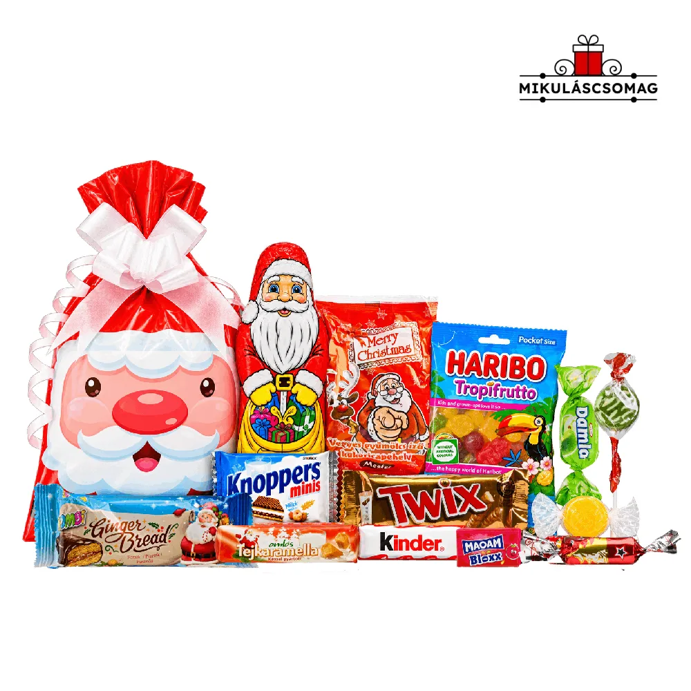 Mikulás Kedvence 2. csomag Haribo, Knoppers, Twix és válogatott karácsonyi édességekkel